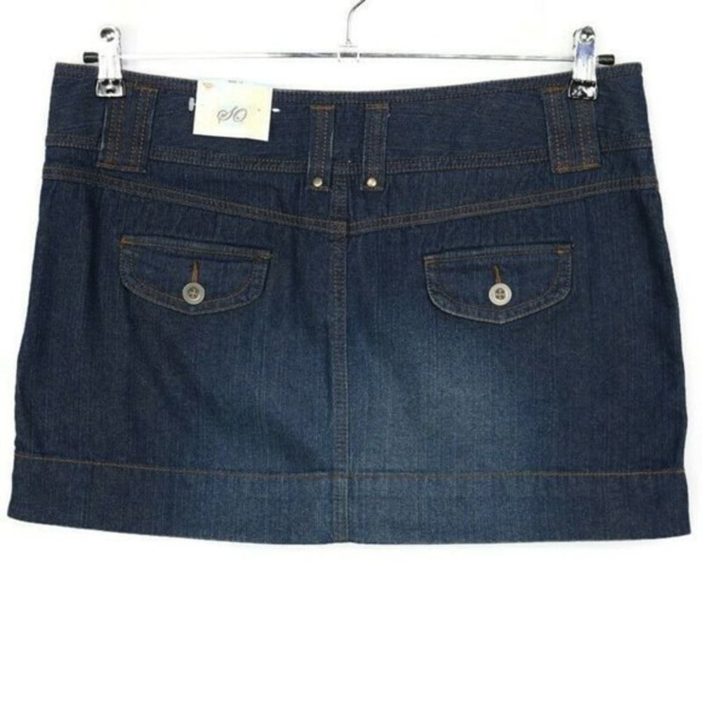 SO‎ Denim Jean Mini Skirt Button Flap Pocket Blue Dark 13